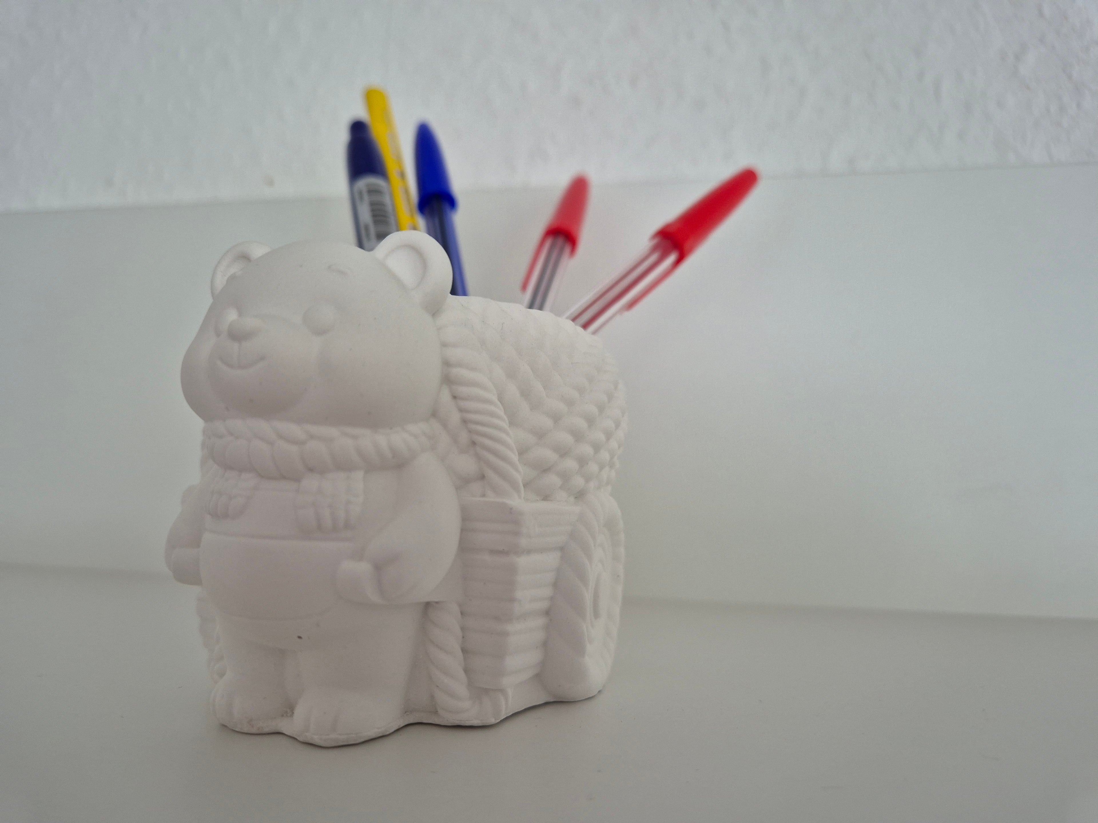 Handgemachter Keramik Bär Stiftehalter – Schreibtisch Organizer für Stifte, Pinsel oder kleine Pflanzen | Niedliche Schreibtisch Dekoration