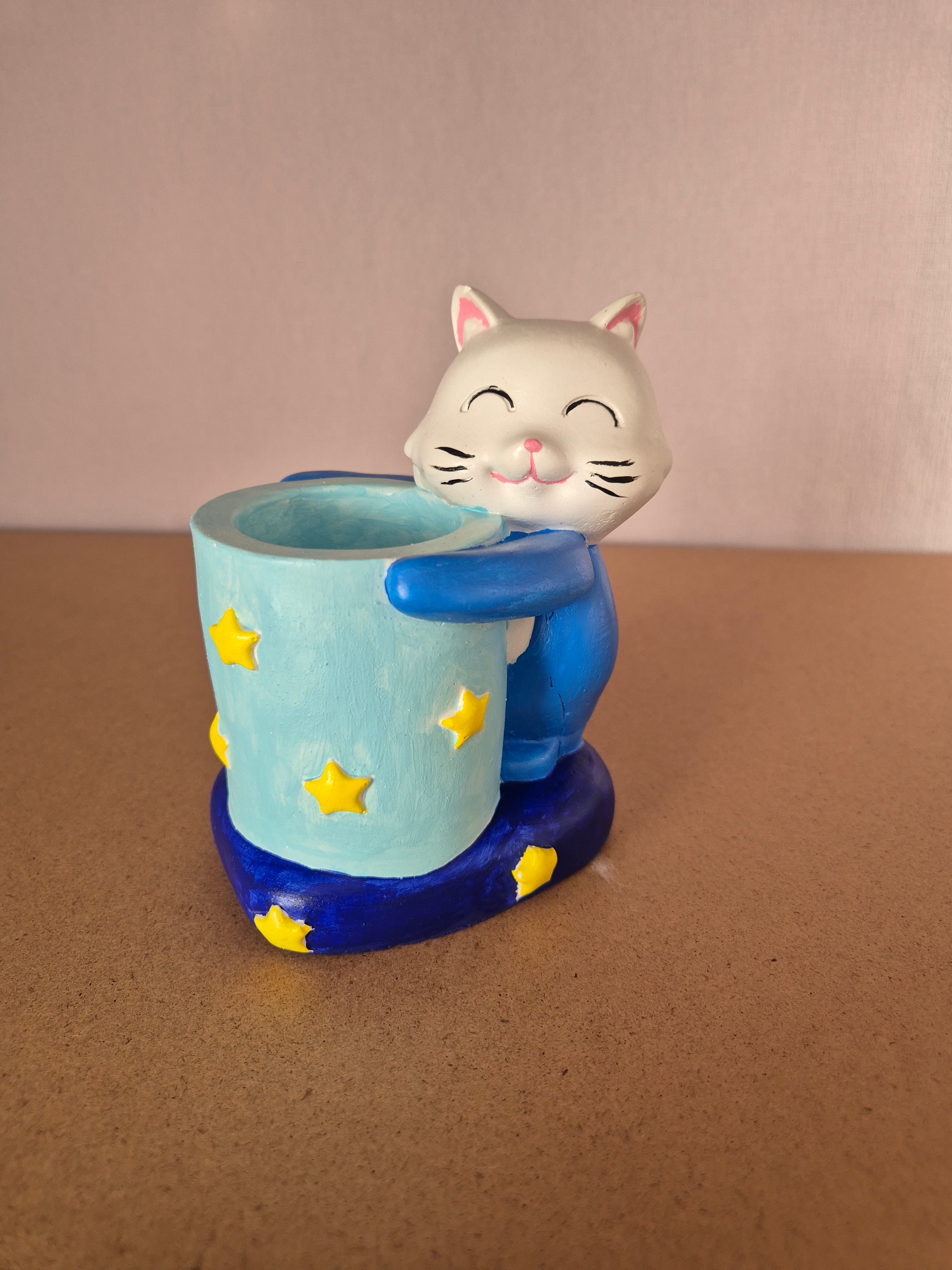 Handgemachter Keramik Katzen Stiftehalter – Schreibtisch Organizer & Blumentopf