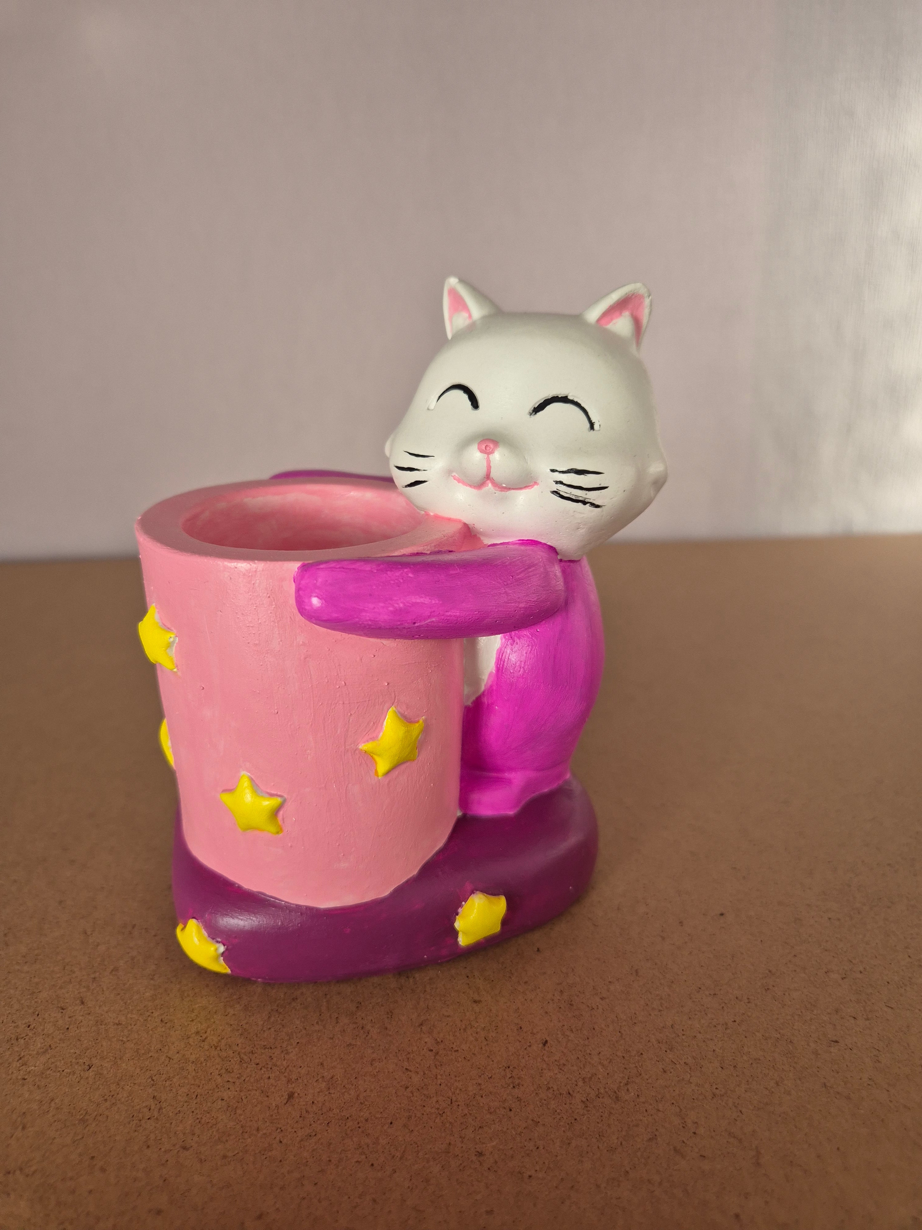 Handgemachter Keramik Katzen Stiftehalter – Schreibtisch Organizer & Blumentopf