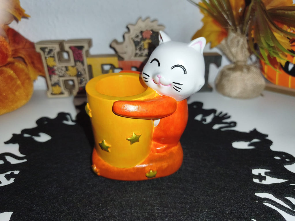 Herbstdeko Katze Pisi – Handgemachter Stiftehalter | AtelierMaya