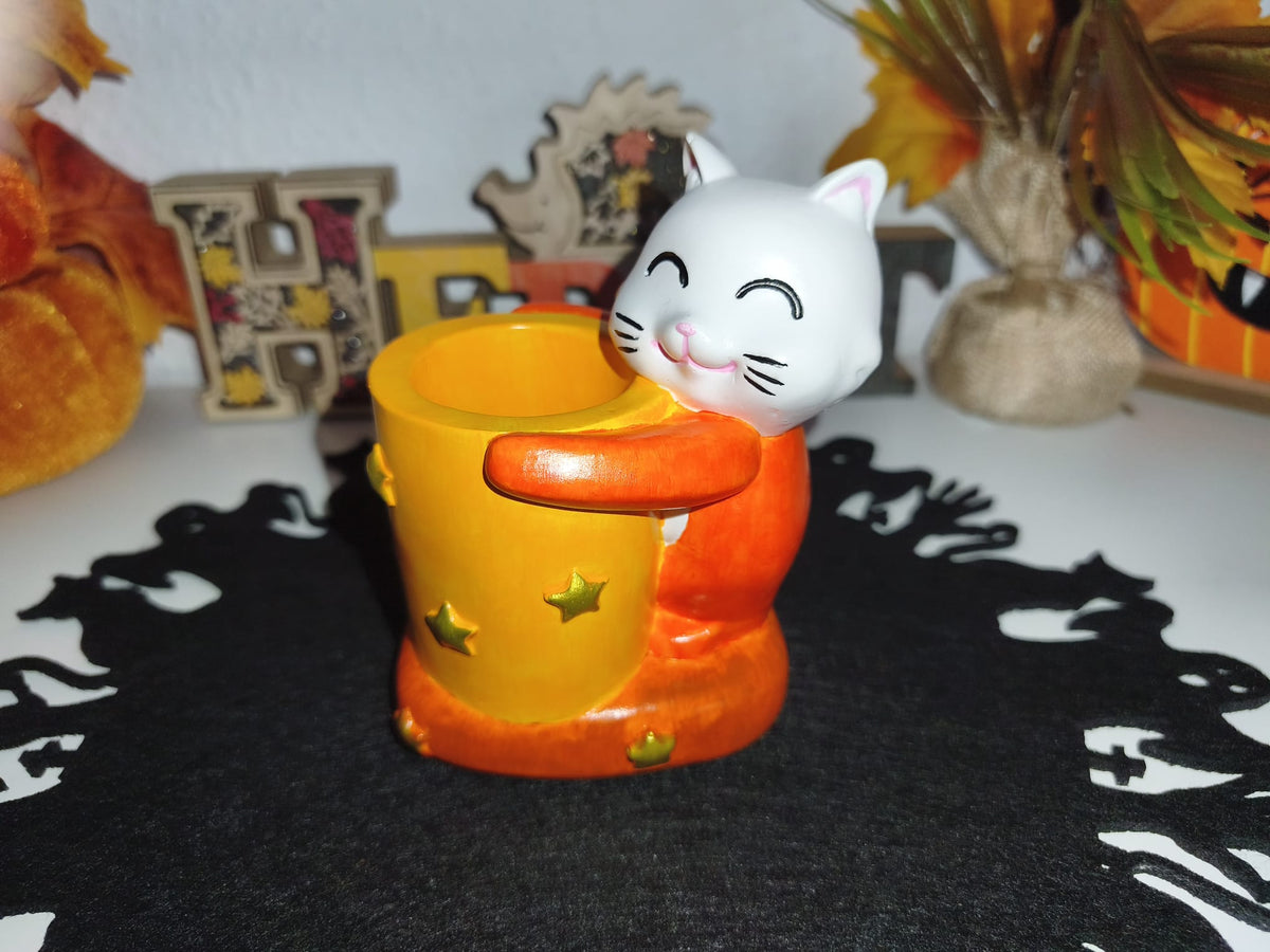 Herbstdeko Katze Pisi – Handgemachter Stiftehalter | AtelierMaya