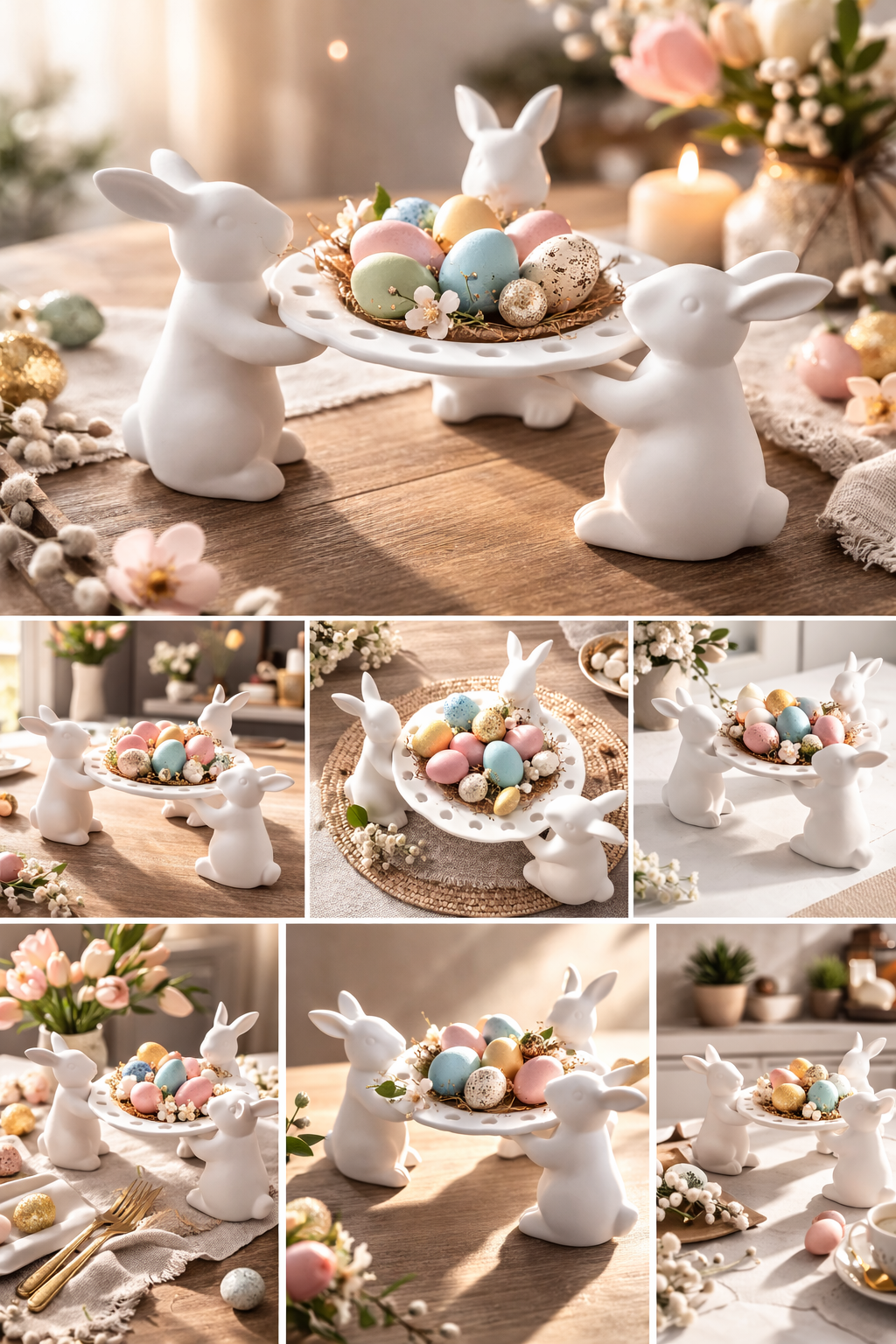 3 Osterhasen mit Servierschale – Handgemachte Keramik Deko – Lebensmittelecht
