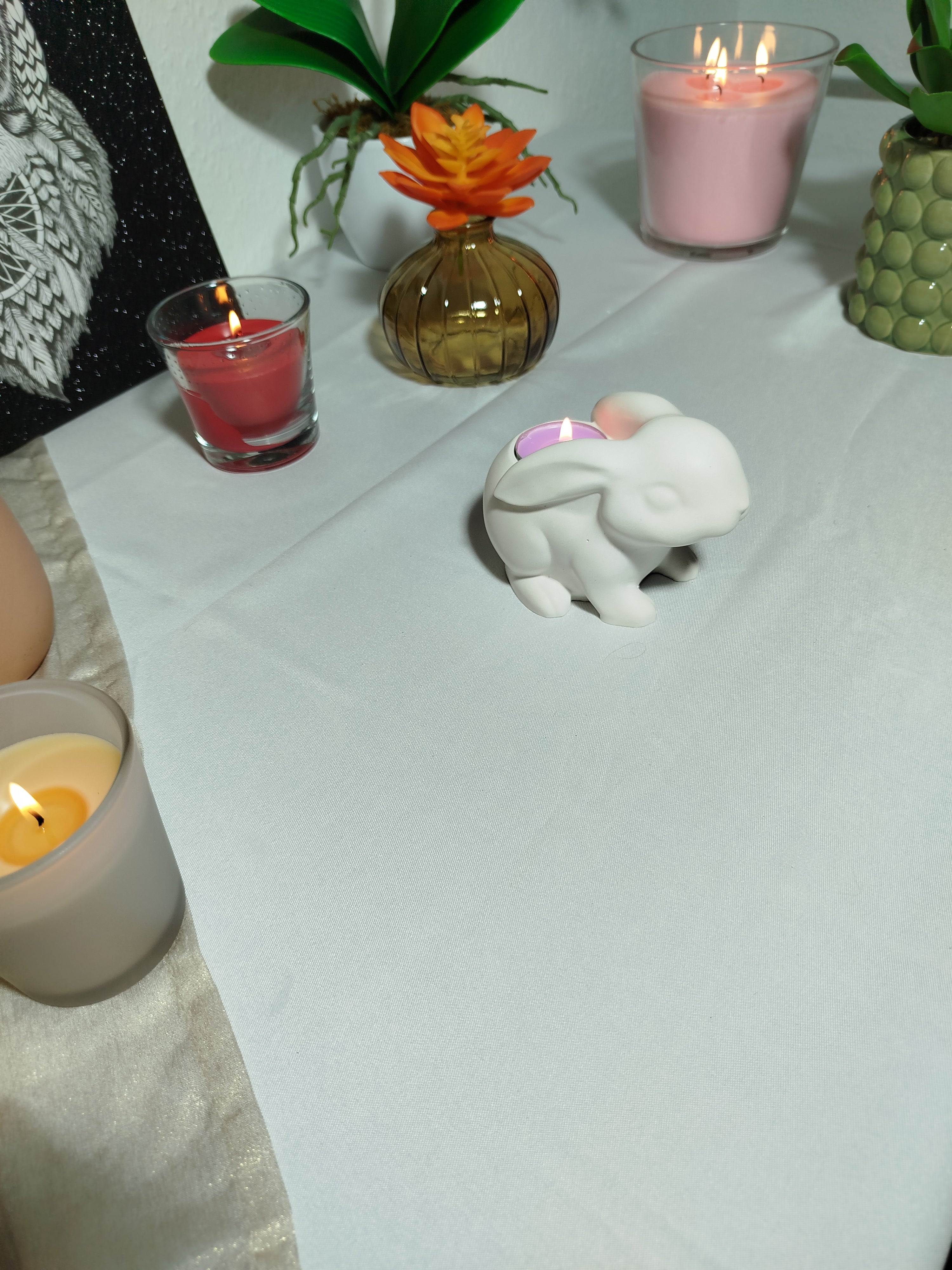 Handgefertigter Keramik-Hase Teelichthalter – Dekoration für Ostern