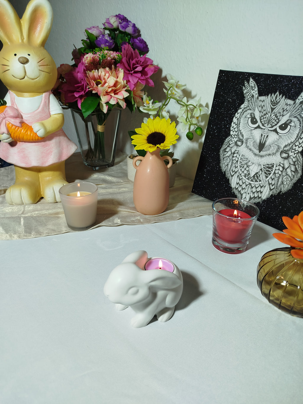 Handgefertigter Keramik-Hase Teelichthalter – Dekoration für Ostern