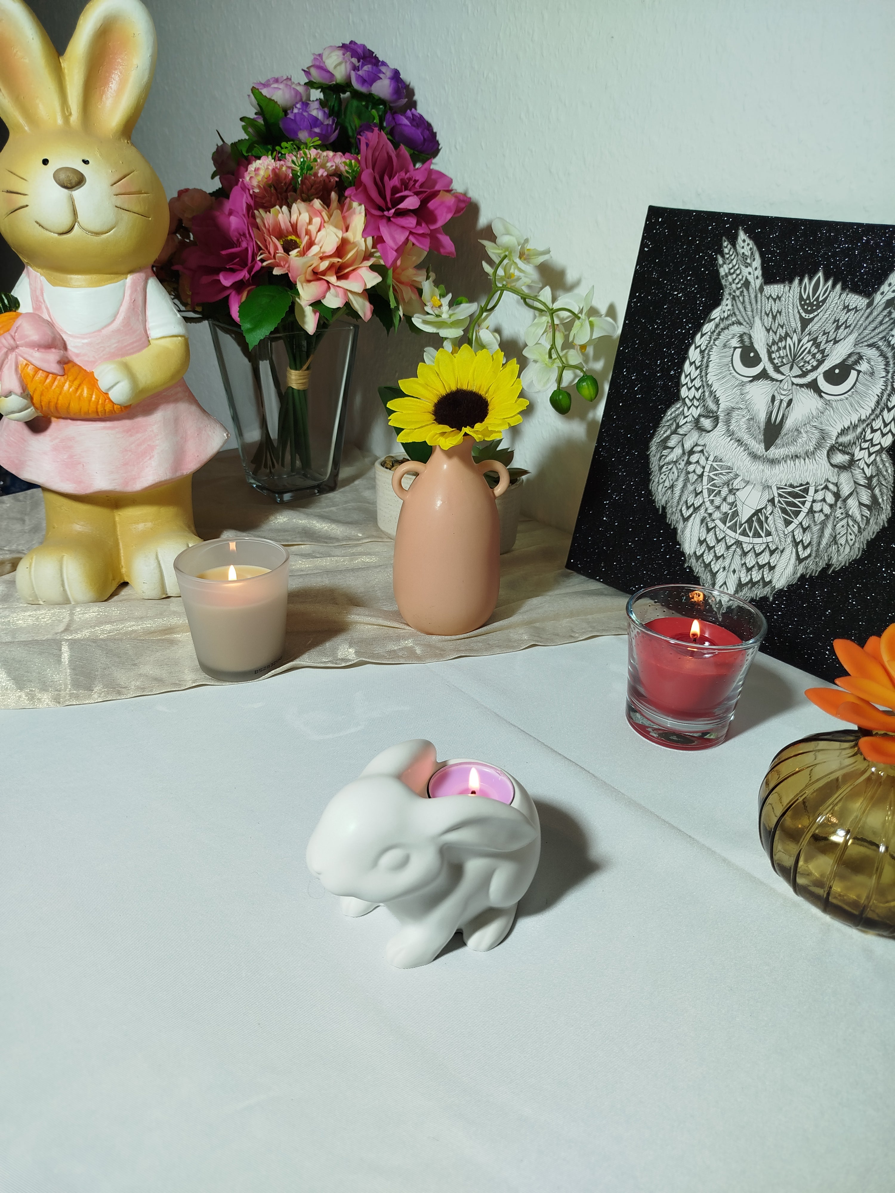 Handgefertigter Keramik-Hase Teelichthalter – Dekoration für Ostern