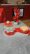 Handgefertigtes Deko-Set aus Keramik – Lotus & Dose auf Tablett (Rot/Schwarz, Premium Qualität)