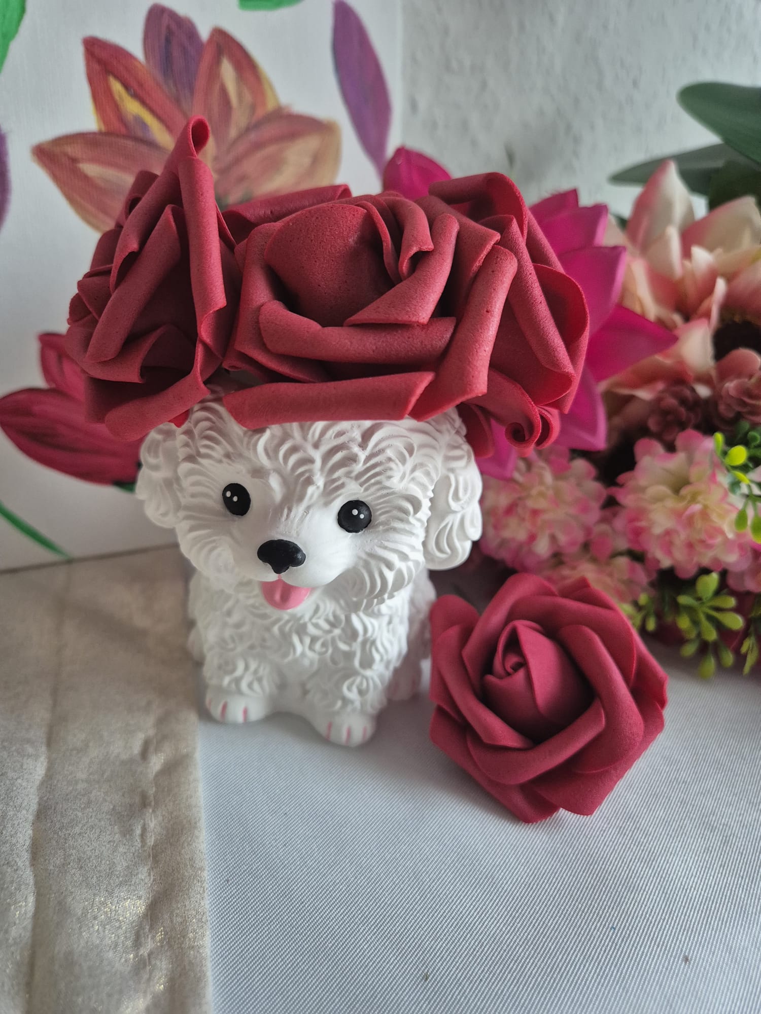 Keramik Hund Deko handbemalt – Blumentopf / Stiftehalter / Kerzenhalter – Geschenk für Hundeliebhaber