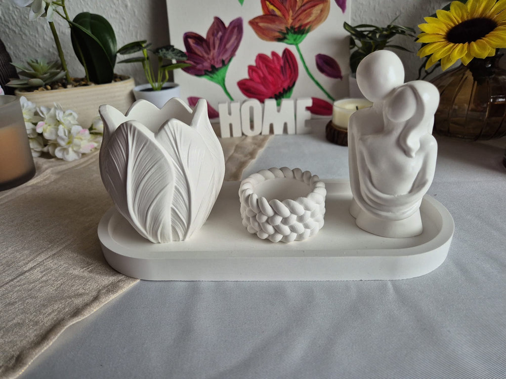Handgemachtes Keramik Deko Set mit Liebespaar Figur & Vase – Elegante Wohnungsdeko für Cozy Home Atmosphäre