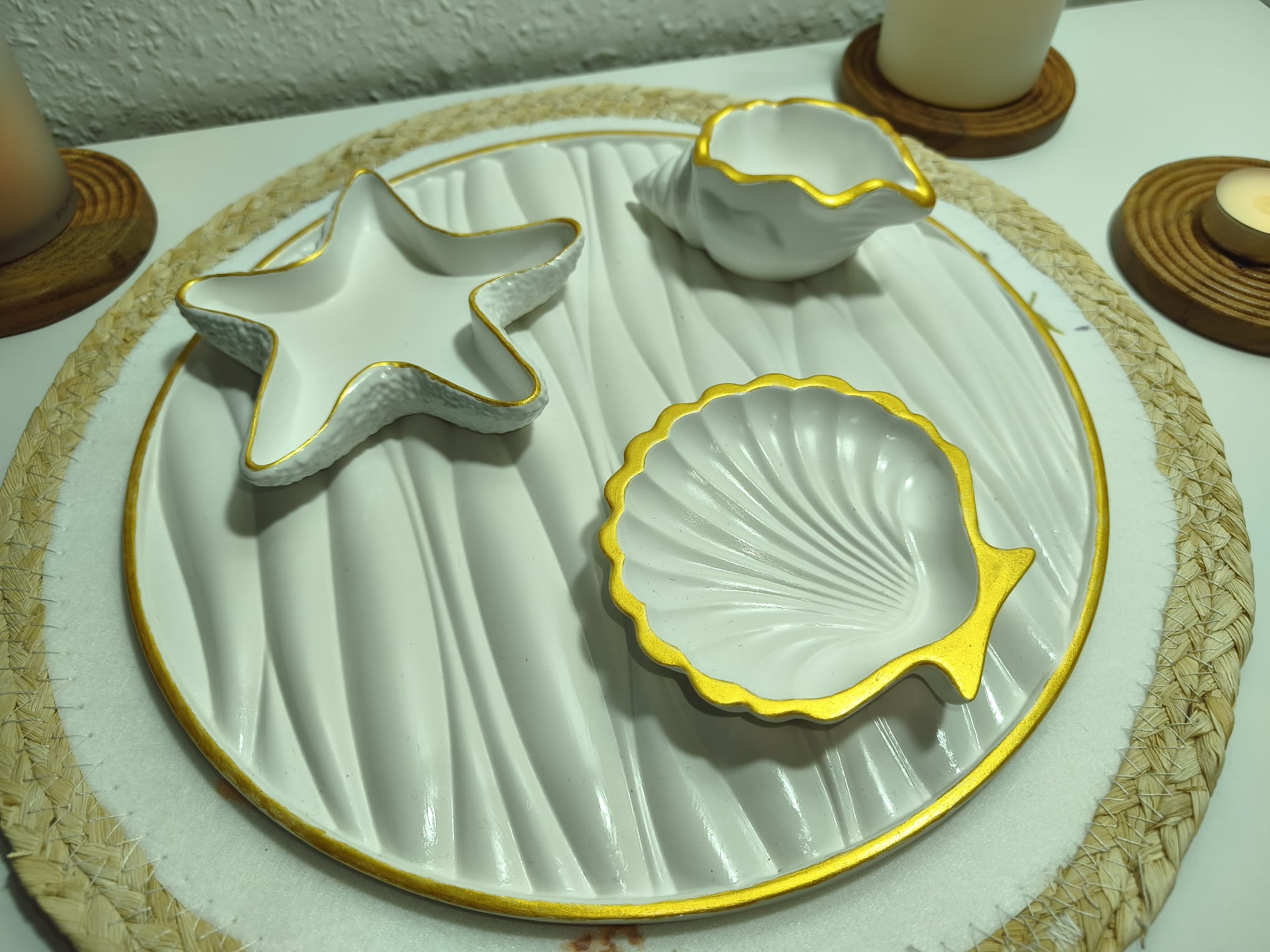 Handgefertigtes Keramik Deko-Set mit Schmuckschalen & Tablett – Maritime Wohnaccessoires