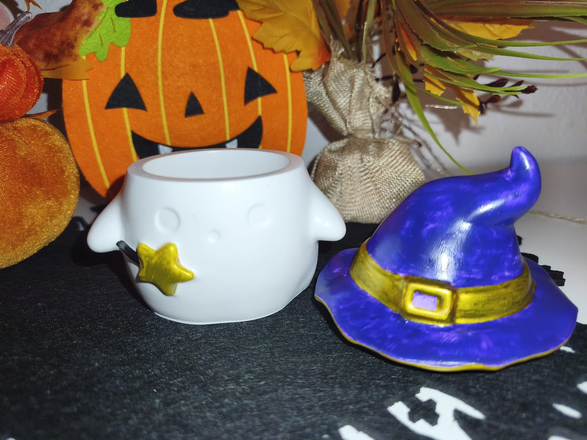 Halloween Gespenst mit Hexenhut – Handgemachte Deko- & Schmuckdose mit Deckel