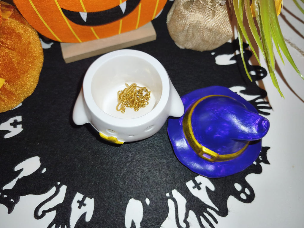 Halloween Gespenst mit Hexenhut – Handgemachte Deko- & Schmuckdose mit Deckel