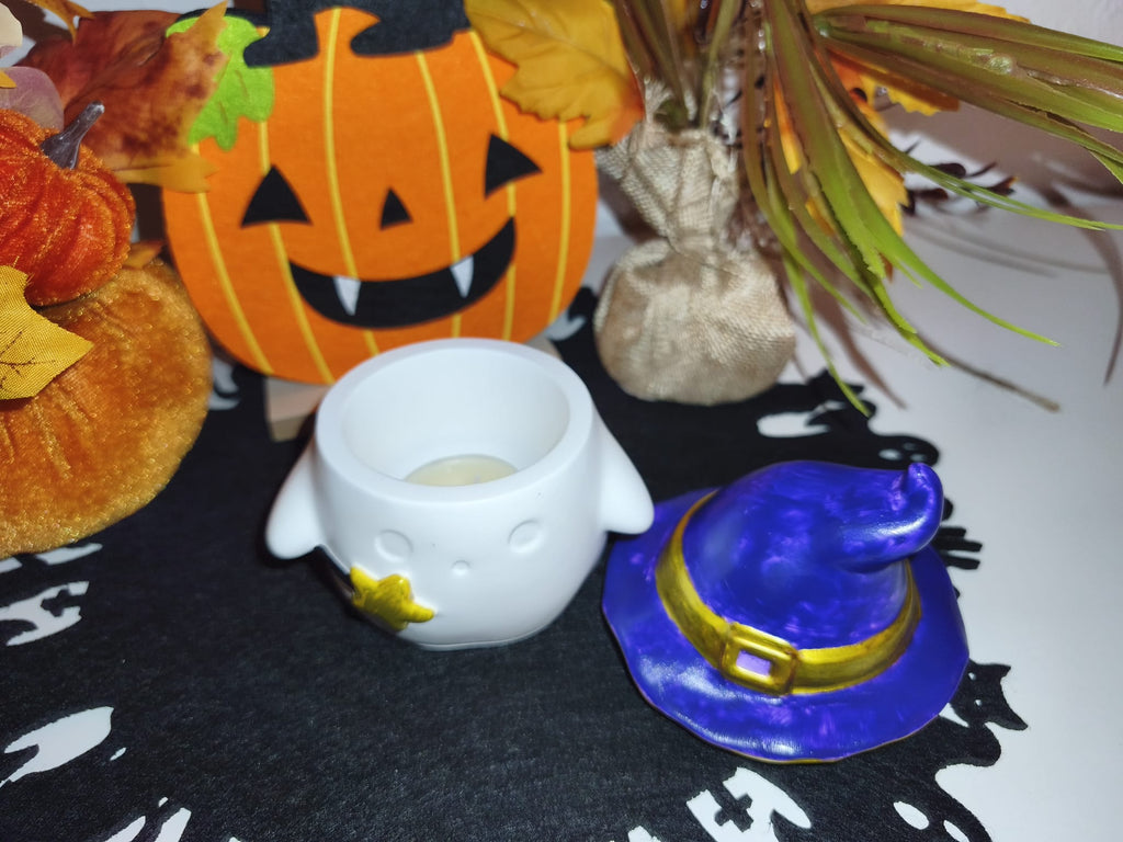 Halloween Gespenst mit Hexenhut – Handgemachte Deko- & Schmuckdose mit Deckel
