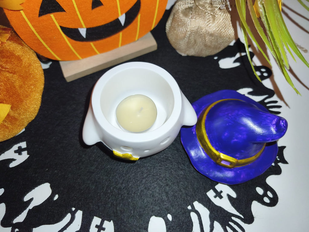Halloween Gespenst mit Hexenhut – Handgemachte Deko- & Schmuckdose mit Deckel