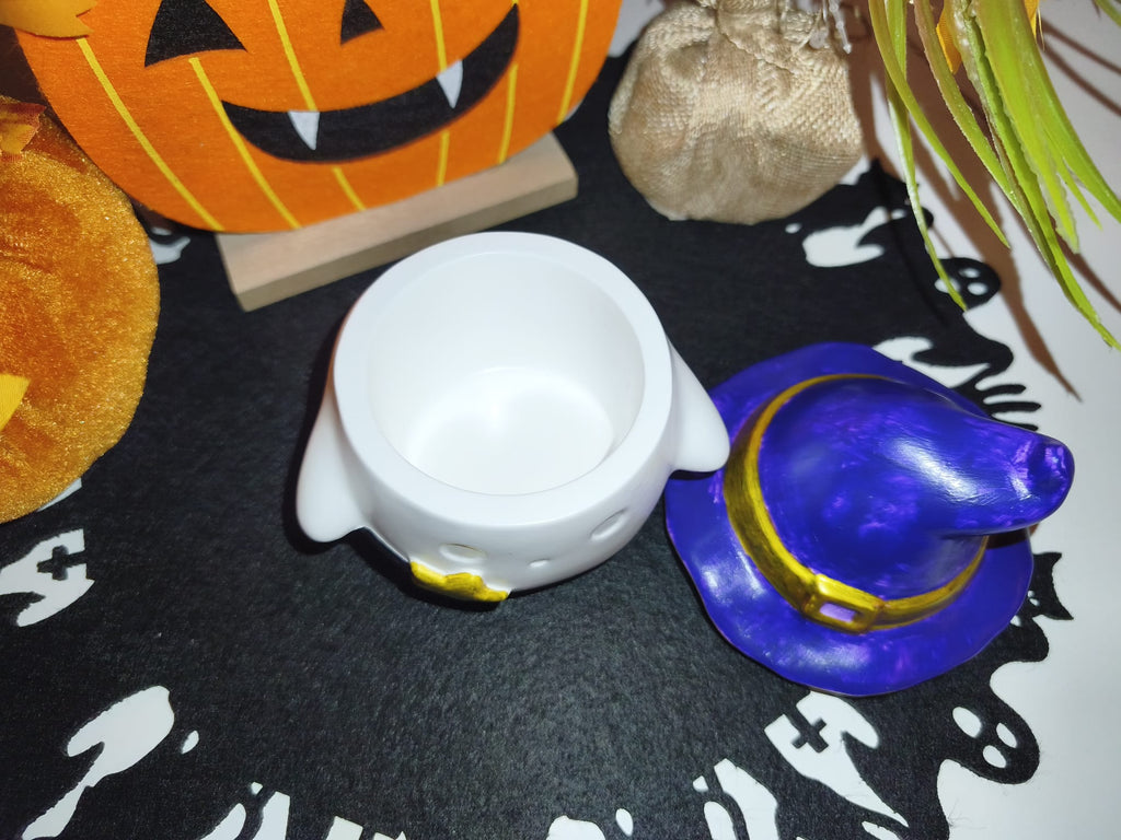 Halloween Gespenst mit Hexenhut – Handgemachte Deko- & Schmuckdose mit Deckel
