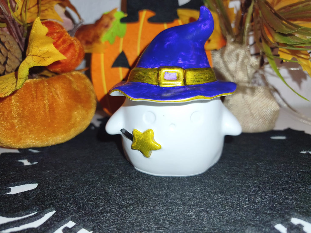 Halloween Gespenst mit Hexenhut – Handgemachte Deko- & Schmuckdose mit Deckel