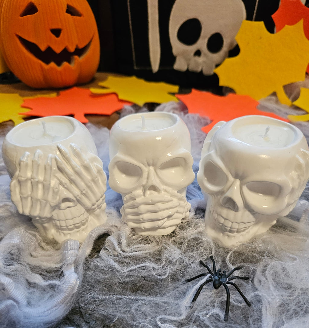 3er Set Totenkopf Duftkerzen – Halloween Deko aus Sojawachs