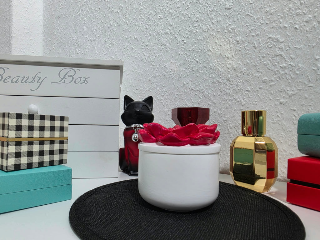 Blumen-Schmuckdose Rot-Gold mit Deckel – Handgemachte Aufbewahrungsdose