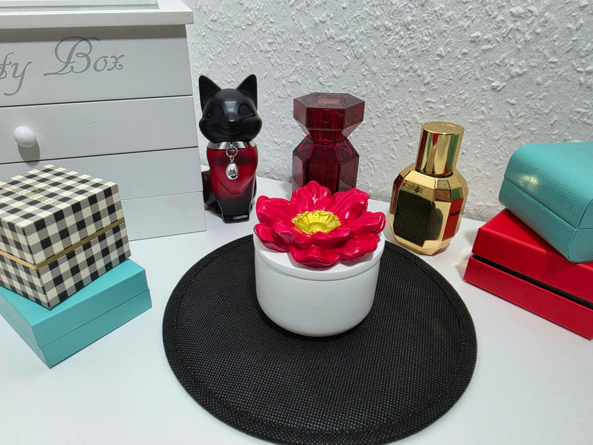 Blumen-Schmuckdose Rot-Gold mit Deckel – Handgemachte Aufbewahrungsdose