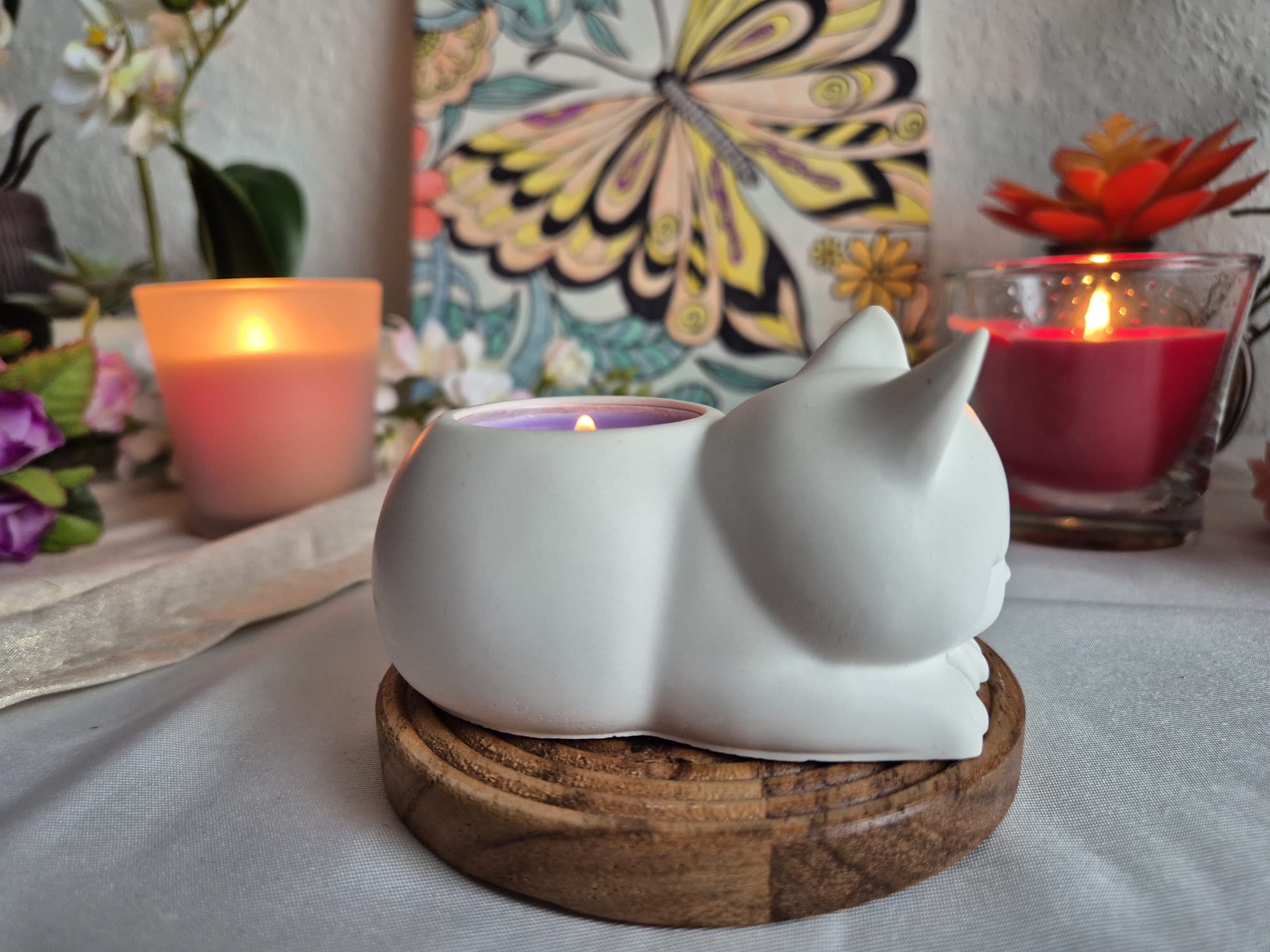 Katzen Kerzenhalter aus Keramik – Handgemacht | Süße Katze Deko | Teelicht Halter & Gießform für Kerzen