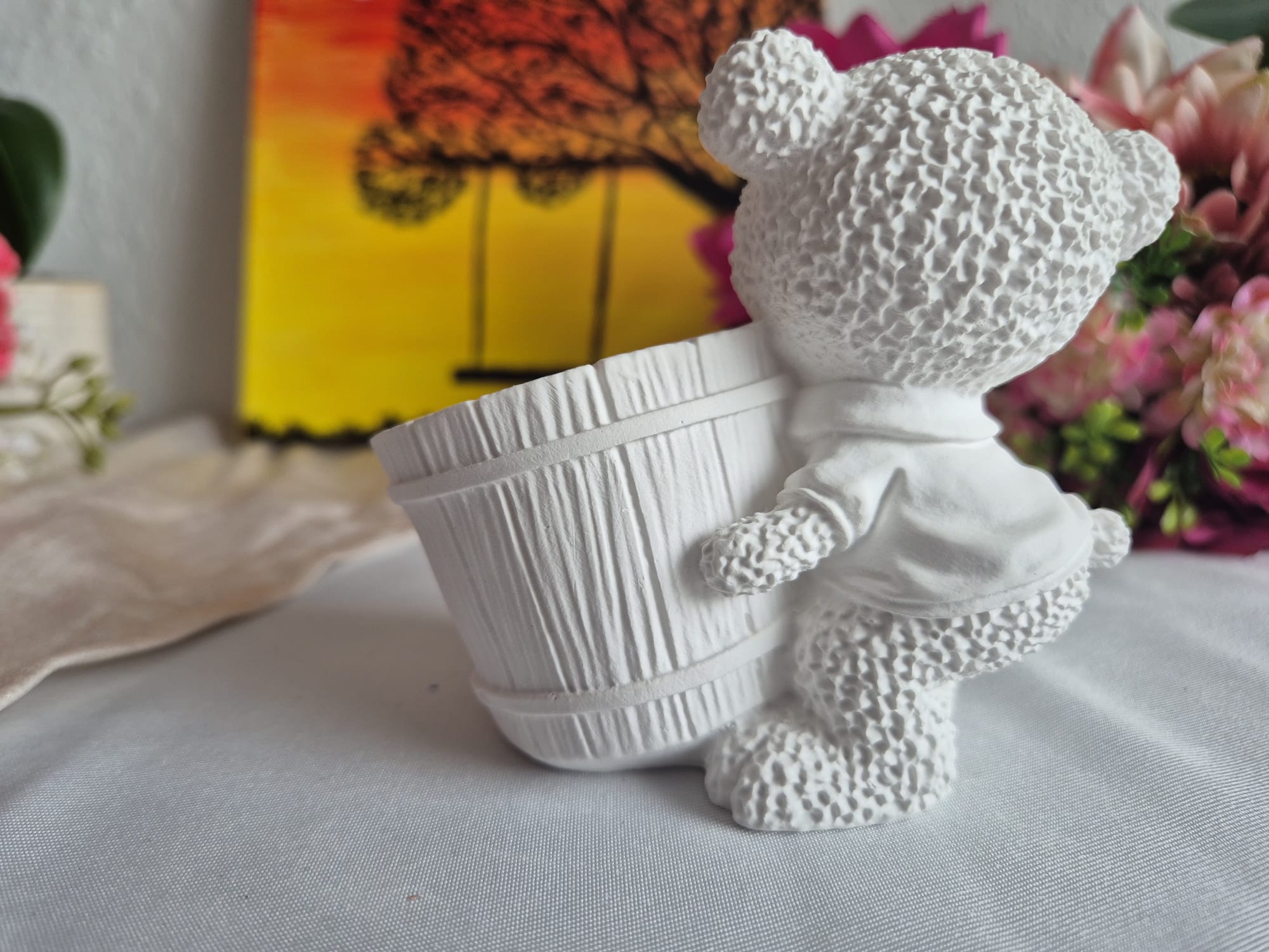 Weißer Teddybär Blumentopf aus Keramik – minimalistische Deko oder DIY Geschenk 🧸🤍