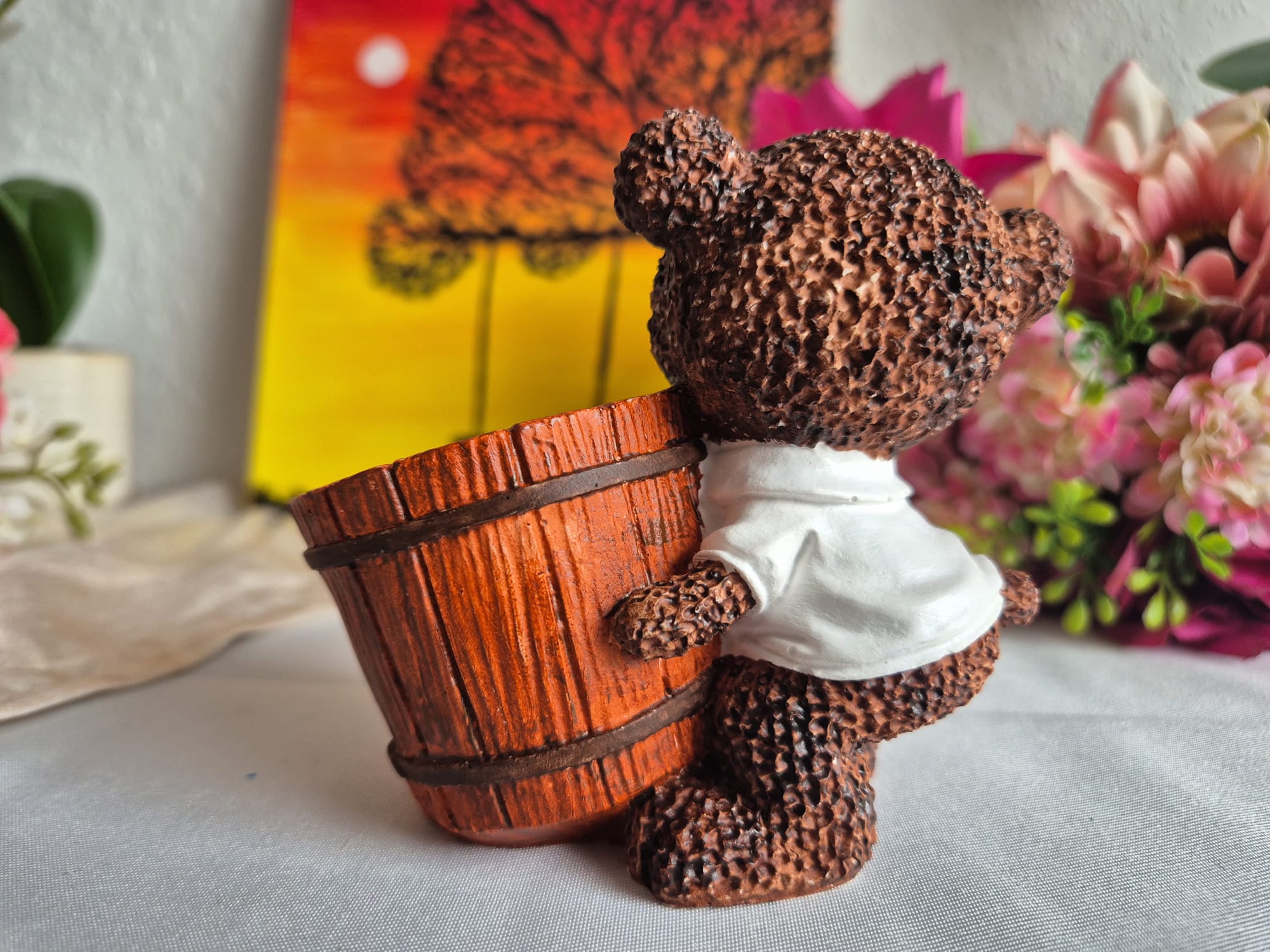 Handbemalter Teddybär Blumentopf aus Keramik – süße Deko & Geschenkidee 🧸🌸
