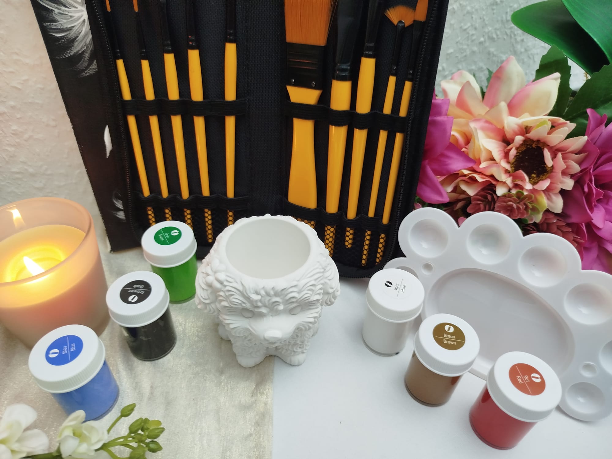 Keramik Hund zum Bemalen – DIY Blumentopf / Stiftehalter / Kerzenhalter – Rohkeramik Deko