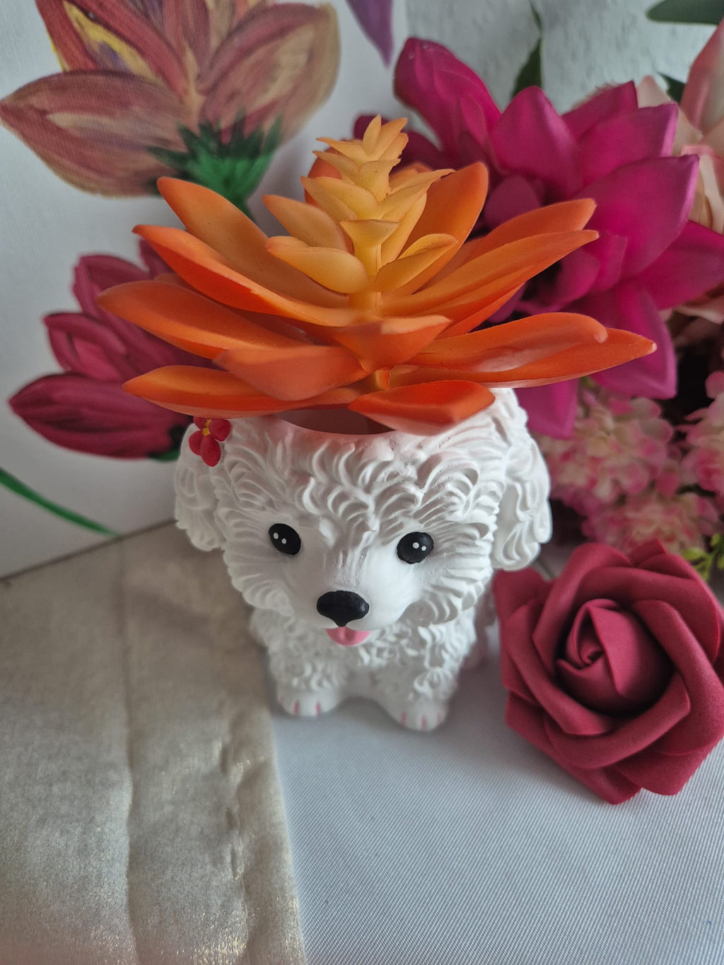 Keramik Hund Deko handbemalt – Blumentopf / Stiftehalter / Kerzenhalter – Geschenk für Hundeliebhaber