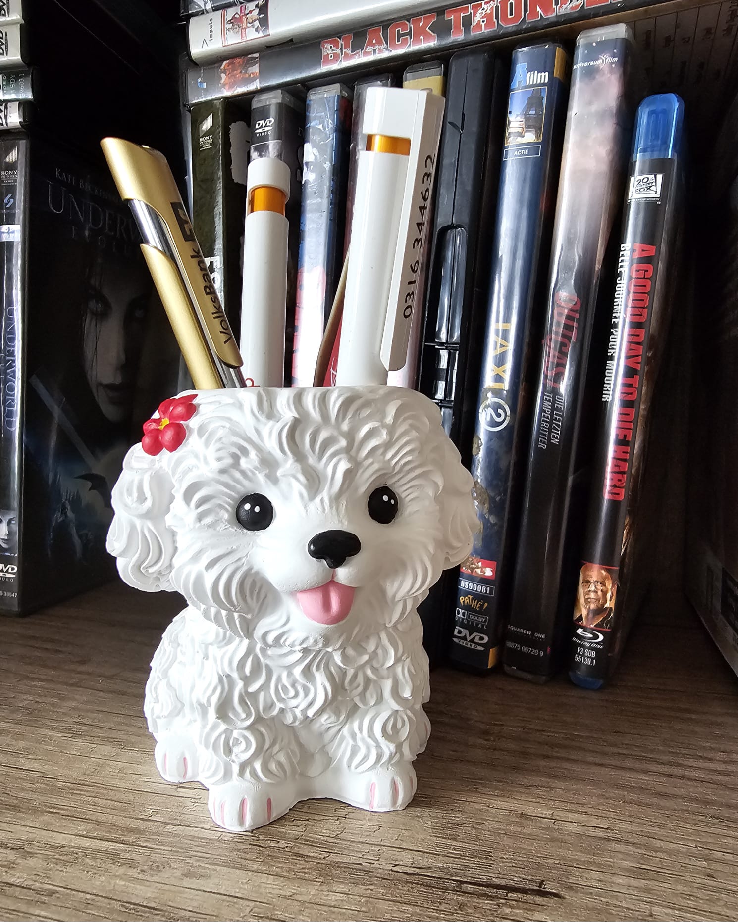 Keramik Hund Deko handbemalt – Blumentopf / Stiftehalter / Kerzenhalter – Geschenk für Hundeliebhaber