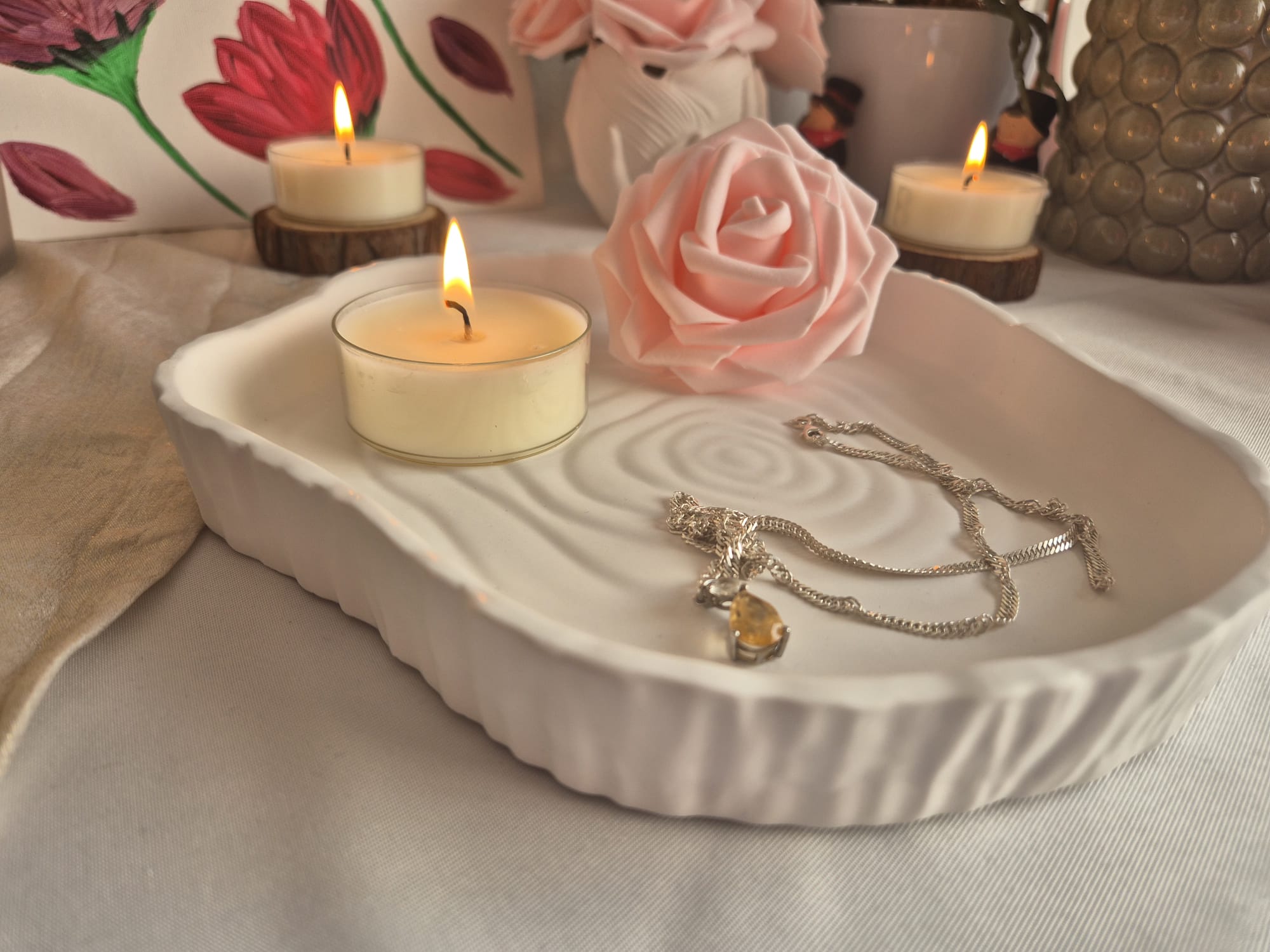 Premium Keramik Tablett Weiß – Handgemachte Deko Schale für Schmuck, Kerzen & Home Decor