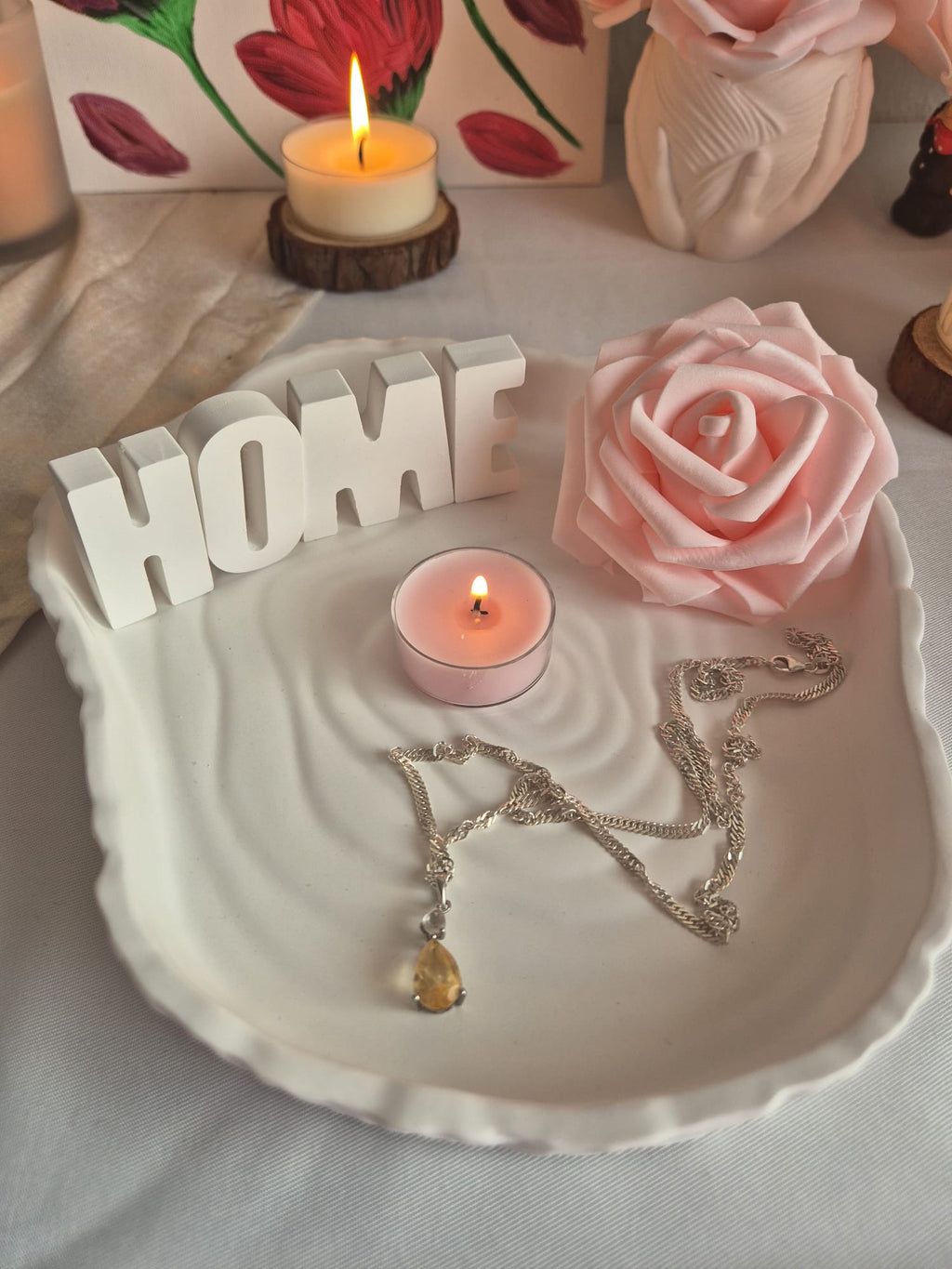 Premium Keramik Tablett Weiß – Handgemachte Deko Schale für Schmuck, Kerzen & Home Decor