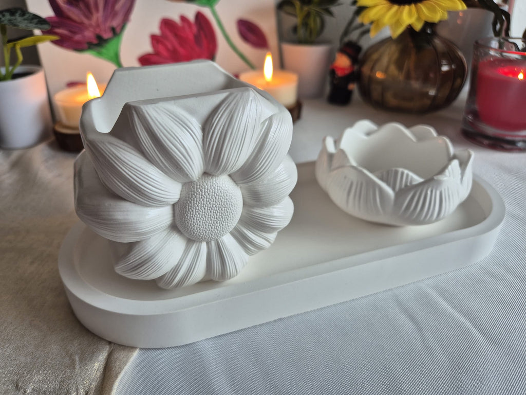Elegantes Keramik Deko Set mit Vase & Lotus Teelichthalter – Handgemachte Wohnzimmer Dekoration
