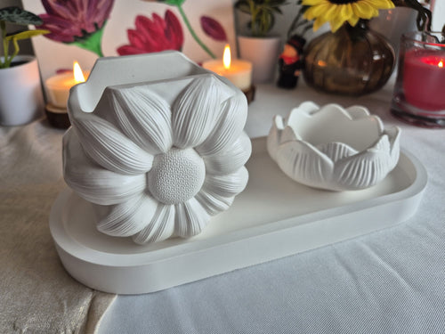 Elegantes Keramik Deko Set mit Vase & Lotus Teelichthalter – Handgemachte Wohnzimmer Dekoration