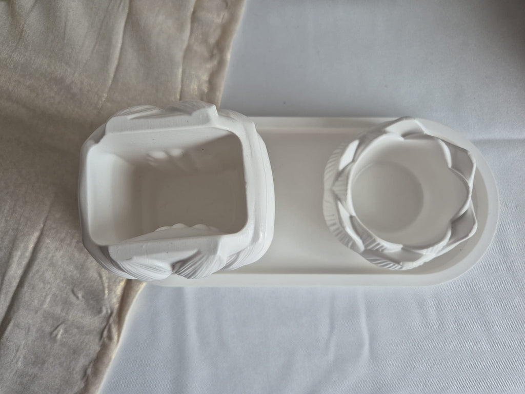 Elegantes Keramik Deko Set mit Vase & Lotus Teelichthalter – Handgemachte Wohnzimmer Dekoration