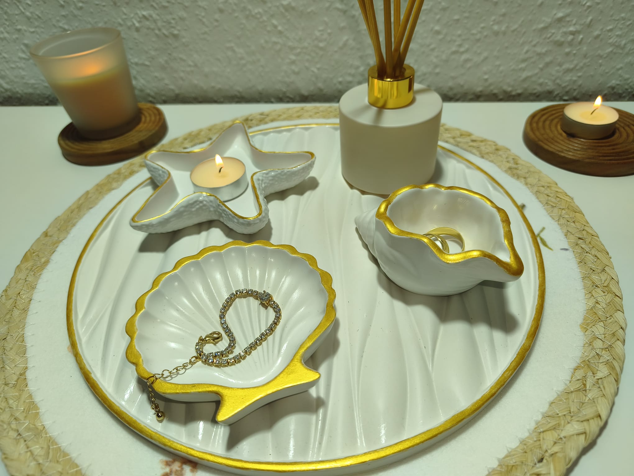 Handgefertigtes Keramik Deko-Set mit Schmuckschalen & Tablett – Maritime Wohnaccessoires