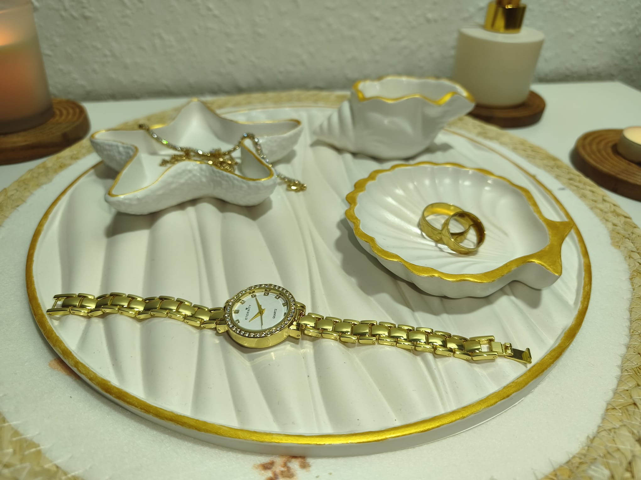 Handgefertigtes Keramik Deko-Set mit Schmuckschalen & Tablett – Maritime Wohnaccessoires