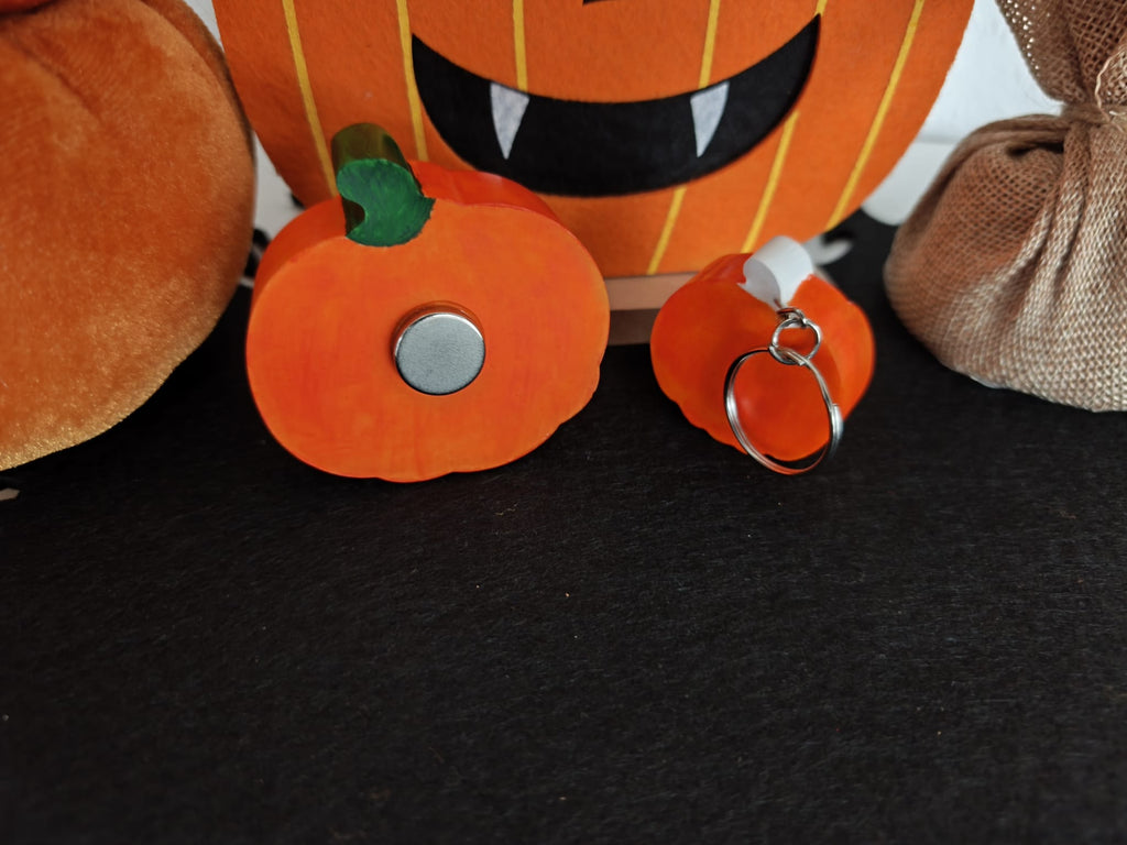 Halloween Kürbis Set – Kühlschrankmagnet & Schlüsselanhänger | Handgemacht